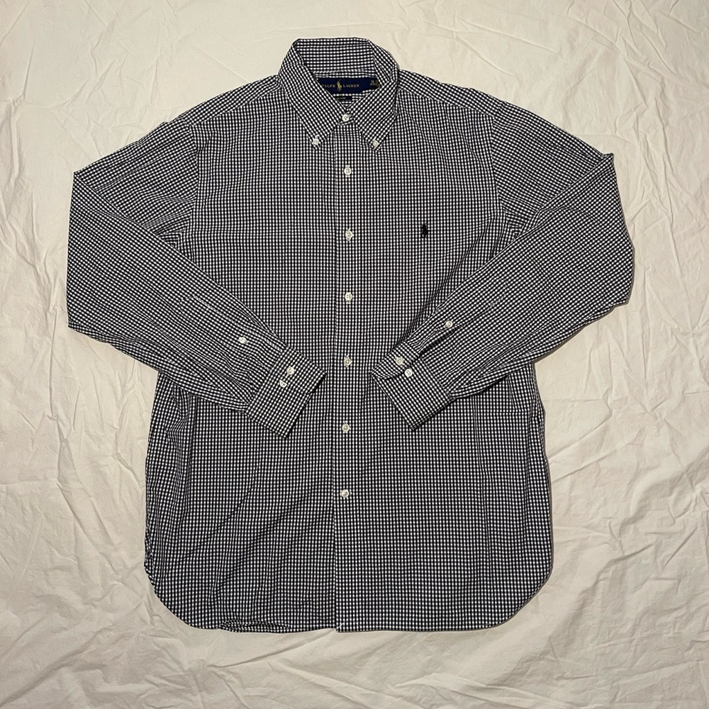 Ralph Lauren Men’s Easy Care Checkered Button-Down Dress Shirt - Blk/Wht